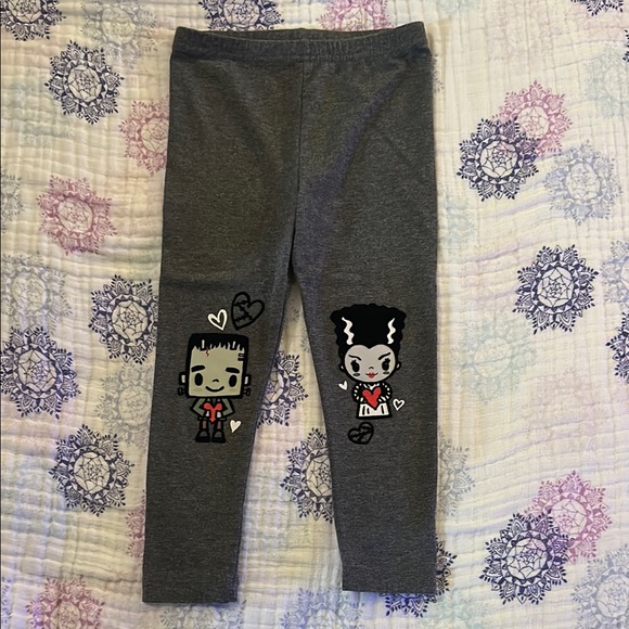 Cutest Halloween leggings ever! Grey w/fuzzy frankenstein & bride - Picture 1 of 6